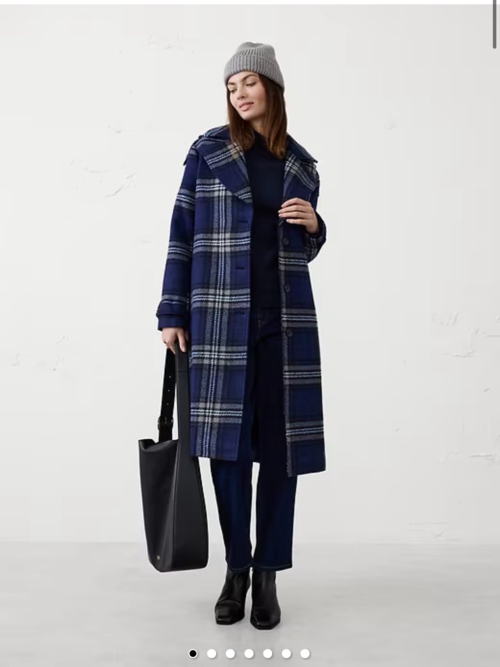 BR Navy Plaid Long Coat size Small
